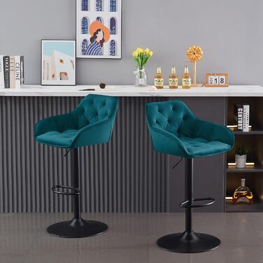 JaHECOME Adjustable Velvet Bar Stools (Set of 2) - Backrest, Kitchen Counter Height, Teal