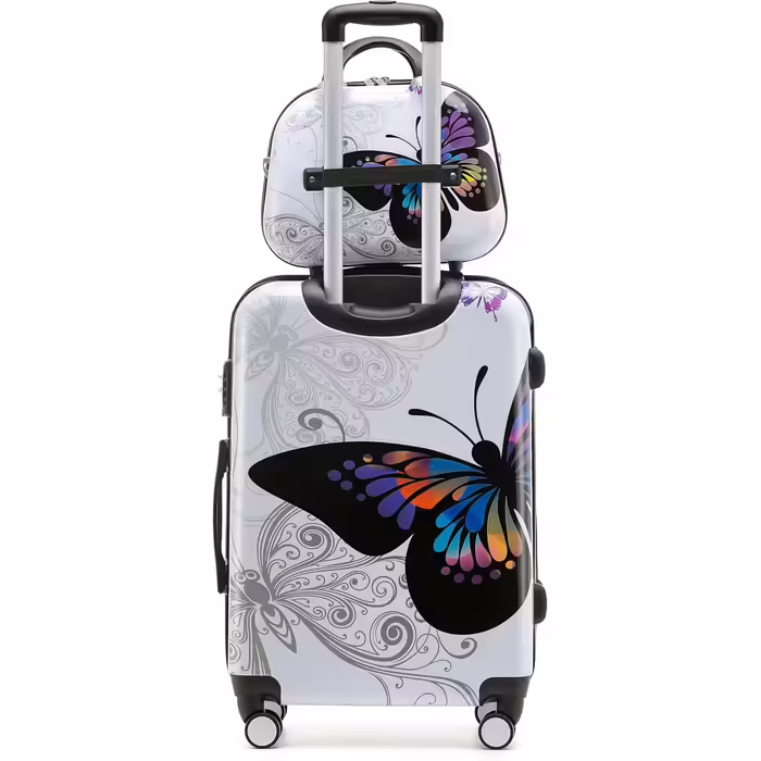 Набір валіз BEIBYE Butterfly 2060 з TSA-замком, 4 предмети: міцний пластиковий чемодан на колесах, ручна поклажа та б'ютікейс