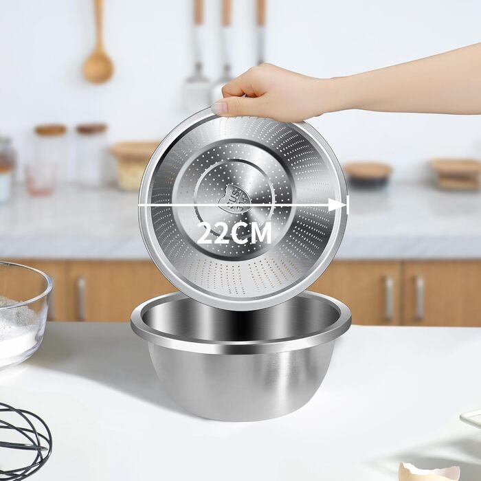 Ситечко кухонне з нержавіючої сталі YC, 24 см (2 шт.) з мисками для перемішування. Для миття овочів, фруктів, макаронів. Підходить для миття в посудомийній машині.