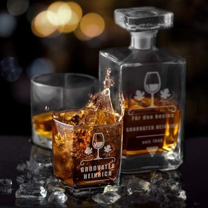 Maverton Whiskey Decanter + Set of 4/6 Whiskey Glasses with Engraving - 700ml Whiskey Decanter - for Christmas - Birthday Gift for Women - Letter