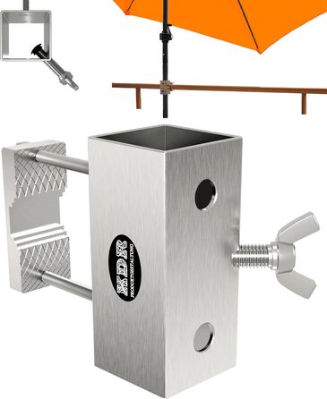 Stainless steel umbrella holder for balcony railings, round and square. Umbrella bracket suitable for umbrellas up to 270 cm. Balcony umbrella stand, stable square bracket, secure attachment to the railing.