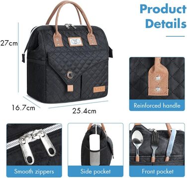 Термосумка Lekesky для жінок: ізольована ланч-бокс, 11 л, чорна