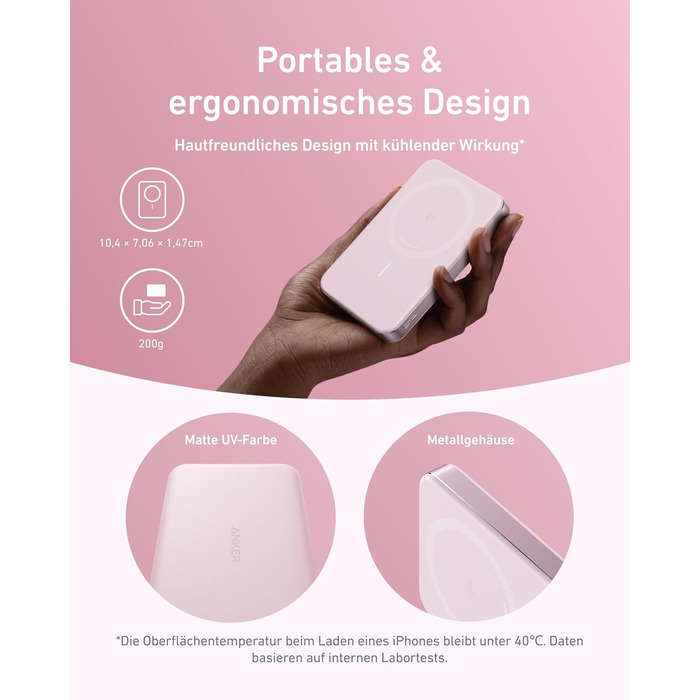 Anker MagGo Powerbank 10000mAh: портативний зарядний пристрій з MagSafe для iPhone 16/15/14/13 (Рожевий)