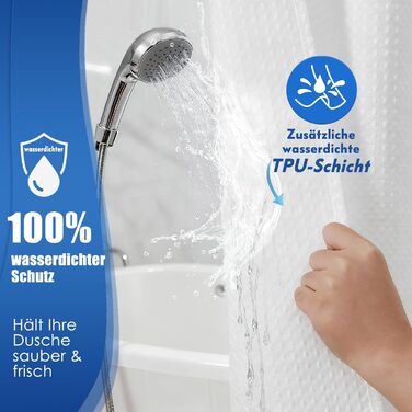 Водонепроникна штора для душу з вафельного текстилю 180x190 см, 260 GSM, біла. Преміум якість, анти-грибок, 10 петель, стиль готелю/SPA, машинне прання