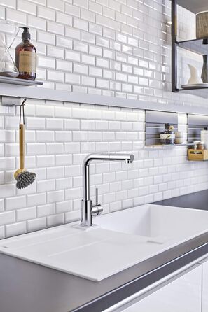 Кухонний змішувач BLANCO MILA з висувним виливом, високий тиск, керамічна картридж, запобіжник зворотного потоку, хромований, 25.5x10.5x27 см