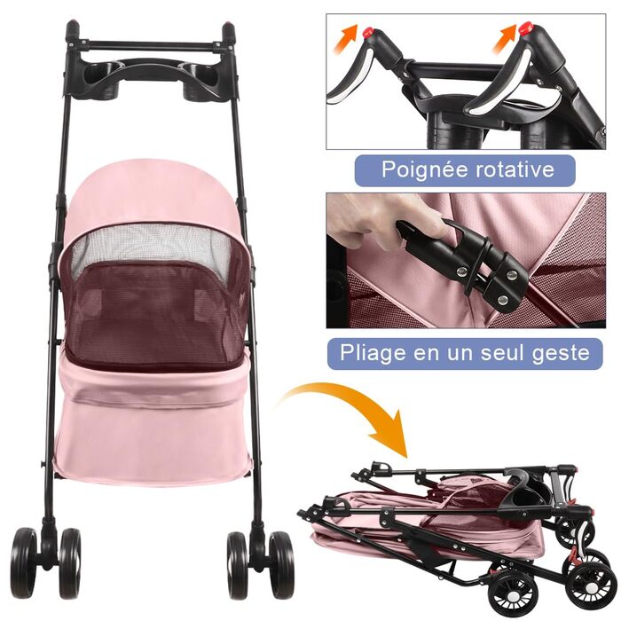 Візок для собак та котів OHMG, складний, до 20 кг, з гальмами, XXL-кошик, 3 вікна, тримач для напоїв, 50 x 70 x 95 см