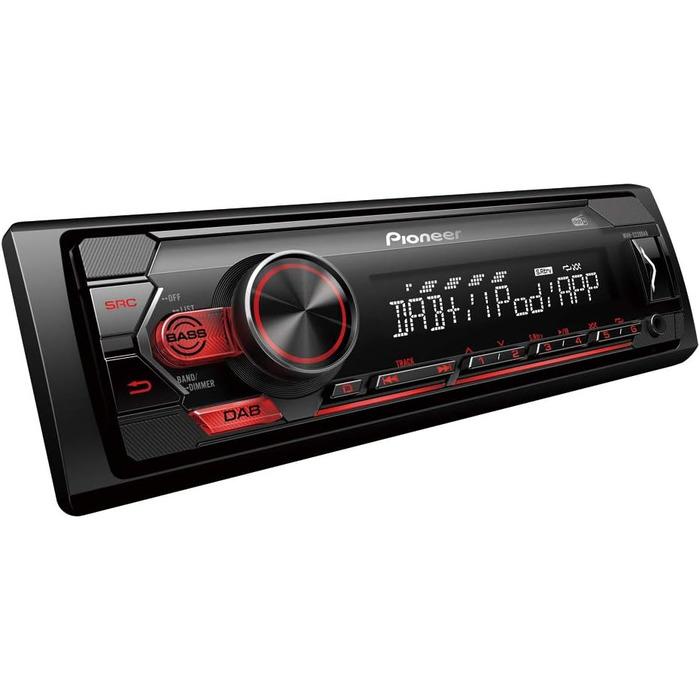 Автомагнітола Pioneer MVH-S220DAB 1-DIN з RDS, DAB+, USB, підтримкою Android та iPhone, червона