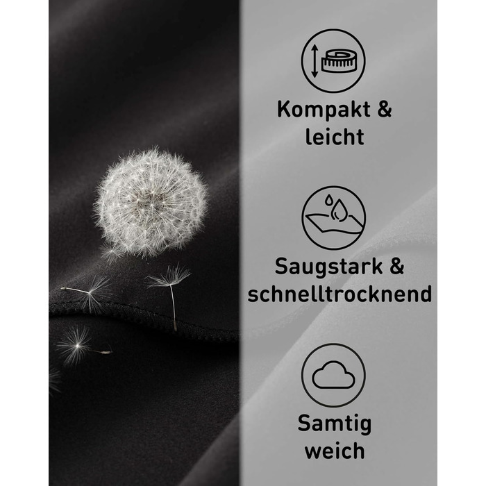 Рушник з мікрофібри Fit-Flip - компактний та легкий - швидковисихаючий рушник з мікрофібри - для подорожей, спорту, пляжу, басейну - великий рушник 50x30cm та 120x60cm - 1 шт. (Чорний Онікс)