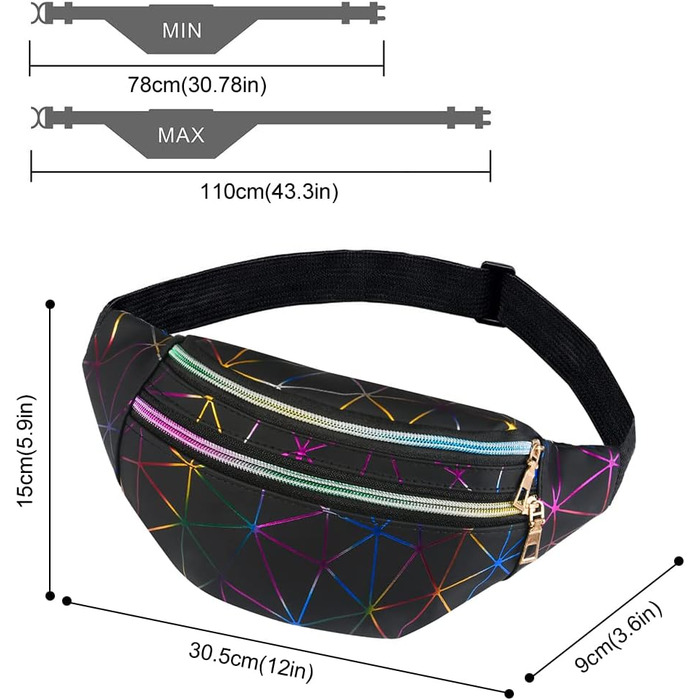 Спортивна поясна сумка Flintronic з підсвічуванням, чорна. Водостійка, з відділенням для карт, для подорожей, хайкінгу, велосипеду та активного відпочинку.