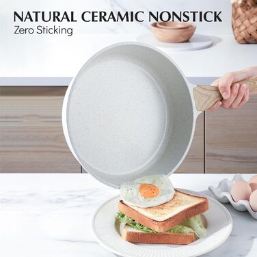 Набір посуду SENSARTE з антипригарним покриттям Ceramic, 13 предметів: каструлі та сковороди. Безпечний набір посуду з нержавіючої сталі з Cool-Touch ручками, силіконовими інструментами та захистом для дна. Без PFOA/PTFE/PFAS. Білий.