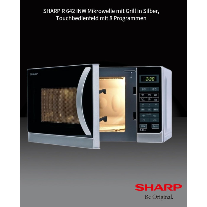 Мікрохвильова піч Sharp R642INW з грилем, срібна: компактна модель з таймером та дитячим блокуванням