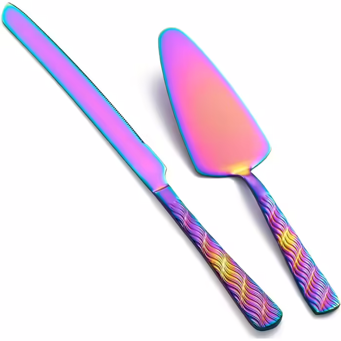 Lila Wedding Cake Knife and Server Set, Stainless Steel Cake Knife Set, Cake Cutter and Cake Server for Wedding, Birthday, Party (Rainbow Cake Knife and Server)