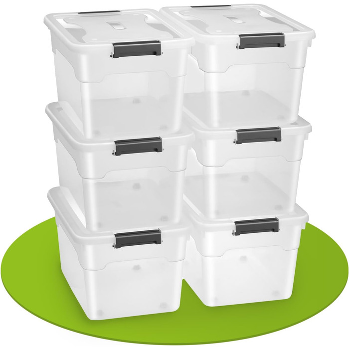 JUSKYS Storage Box with Lid - Set of 4 Plastic Boxes, 45L - Large Box, Stackable, Transparent - Storage Organization System Storage Boxes (Set of 6 - 45 Liters)