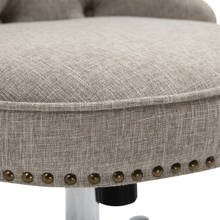 HOMCOM Swivel Upholstered Chair Ergonomic Office Chair Height Adjustable Retro Design Up to 150 kg Linen Light Grey 54x65.5x84-91 cm