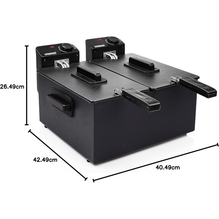 Princess 183028 Stainless Steel Double Deep Fryer in Black - 2 x 3 Liters (2 x 1800 Watts) with Oil Filter and Cold Zone Function, 6 Liters