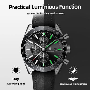 Годинник чоловічий BENYAR Quarz Chronograph з датою, водонепроникний, чорний ремінець/чорне циферблат/сріблясте корпус, для повсякденного та ділового стилю