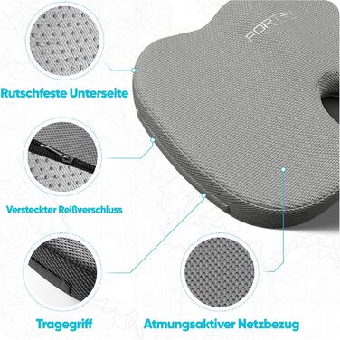 Крісло-подушка FORTEM: м'який, антиковзний наповнювач Memory Foam, сірий дихаючий чохол, для офісного, ігрового та автомобільного крісла