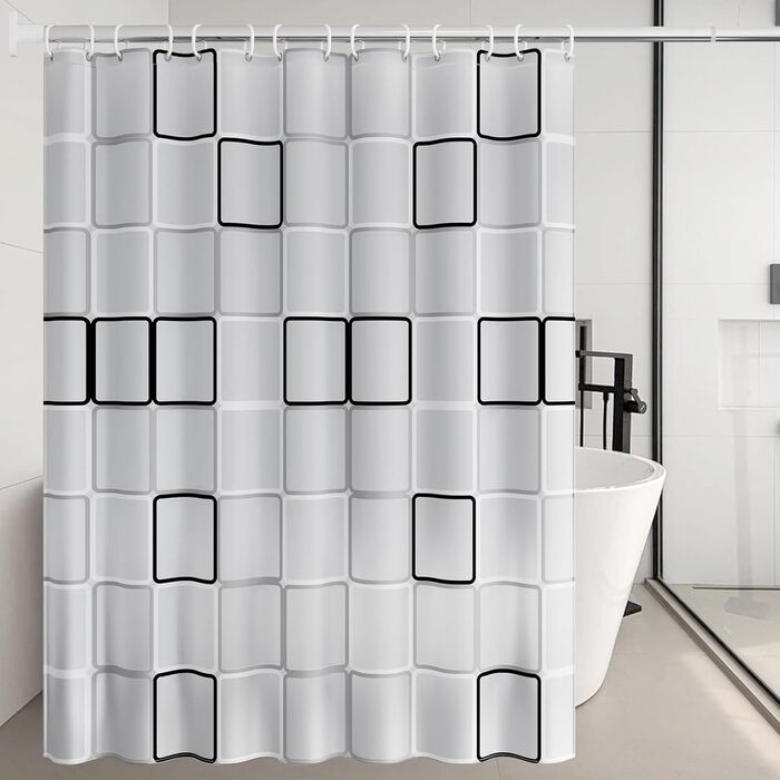 Штора для душу та ванни від цвілі, 180 x 200 см, 12 гачків, водонепроникна, швидковисихаюча, антибактеріальна, пральна, для спальні, сім'ї, готелю – Біла