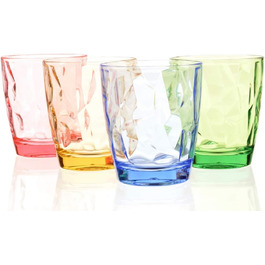 YINJOYI 300ml 4-Piece Glass Water Glasses, Plastic Cups, Drinking Glasses, Drinking Cups, Long Drink Glasses, Children's Juice Glasses, Reusable (4 Colors)