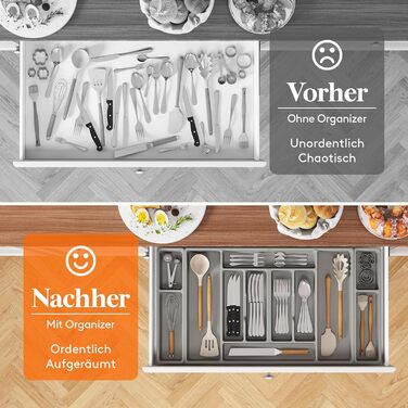 Органайзер для столових приборів Lifewit, 51.6x42 см, на 60 приборів, знімний тримач для кухонного начиння, пластиковий лоток для ложок, ножів, виделок (81.6 x 42 x 5 см)