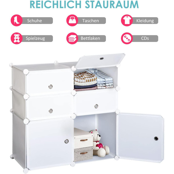 HOMCOM Shoe Cabinet, Shelf with Storage Boxes, Wardrobe, Plastic, Steel, White, 75 x 37 x 73 cm