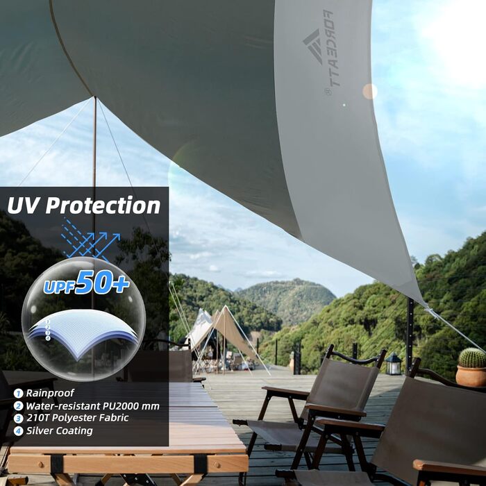 Тент Forceatt Zeltplane 3.7x4.3 м - ультралегкий, водонепроникний, з 6 кріпильними точками, анти-UV для кемпінгу та активного відпочинку (темно-синій & сірий)