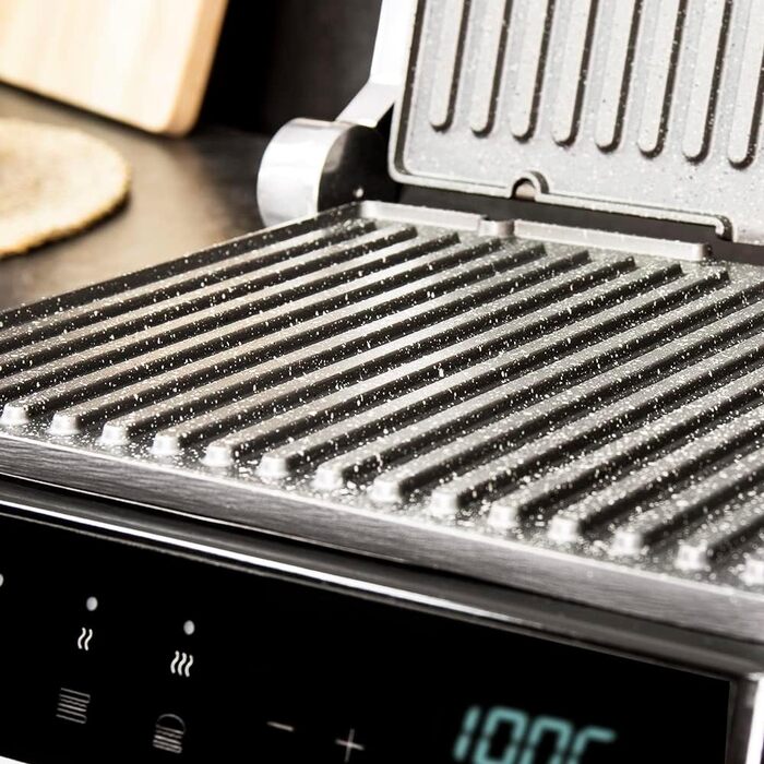 Cecotec Rock'nGrill Smart Electric Grill, 2000W Power, Time and Temperature Setting System, 180º Opening, Removable, Dishwasher-Safe Plates, 2000 W | Smart Grease Collection Tray