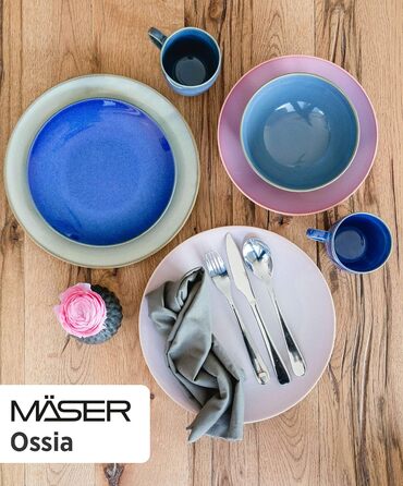 Сервіз тарілок MÄSER Ossia для 6 осіб, 12 предметів, середземноморський вінтажний стиль, темно-синя кераміка, обідні та супові тарілки