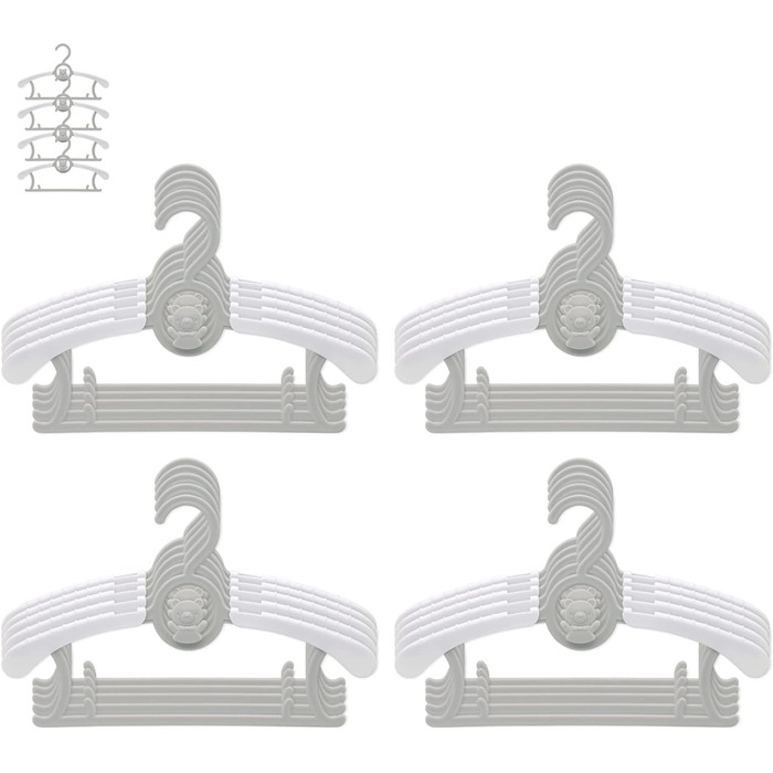 Набір дитячих вішалок JSF Mitwachsende, 20 шт. з бантиками, сірі та білі, для дитячого одягу, антиковзаючі, економія місця
