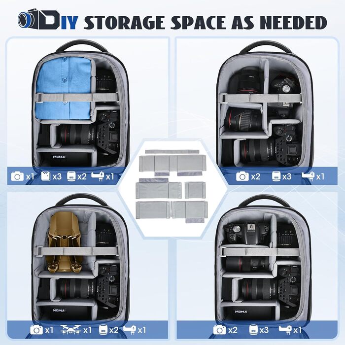 Рюкзак для фотокамери RAINSMORE з відділенням для ноутбука 14 дюймів, сірий. Підходить для Canon, Nikon, Sony (DSLR, SLR)