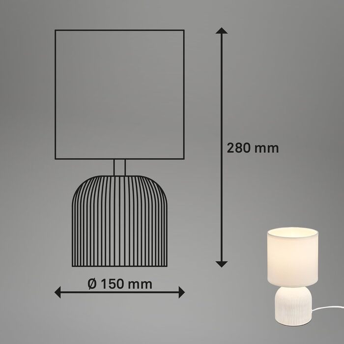 Лампа настільна BRILONER з тканинним абажуром, вимикачем на кабелі, керамічним цоколем, 15x28 см (ДxВ), білий
