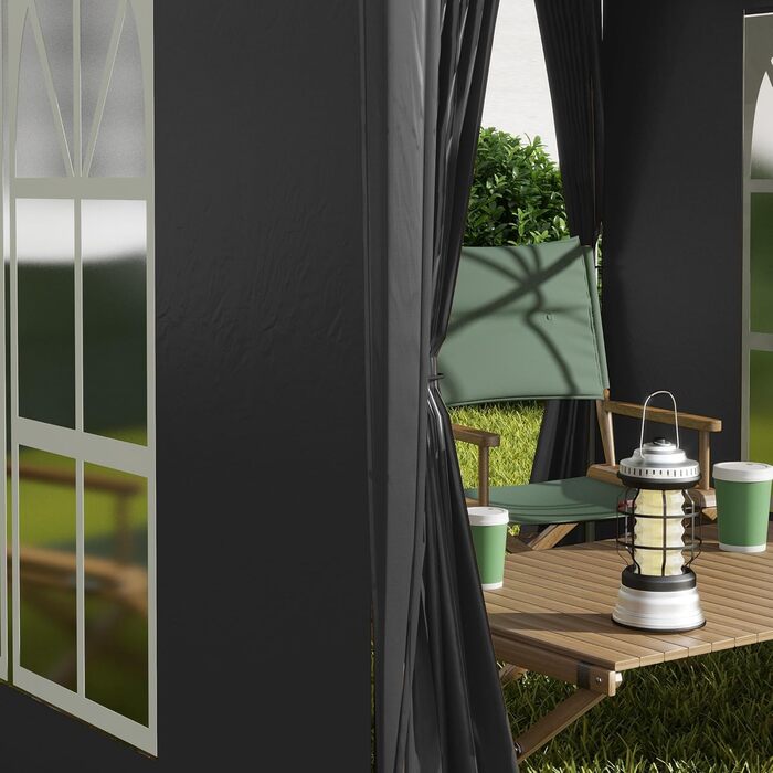 Outsunny 2x2m (6.5x6.5ft) Waterproof Pavilion, Pop-up Folding Canopy with 4 Side Walls, Drainage Holes in Windows, Foldable Party Tent UV 30+, Garden Tent with Carry Bag, Garden Pavilion for Patio, White (Black)