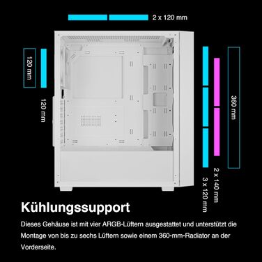 Корпус для ПК GAMDIAS AURA GC2 ELITE WH ARGB: Midi-Tower з 4 RGB-вентиляторами, сітчаста передня панель, скло, підтримка синхронізації материнської плати, чорний