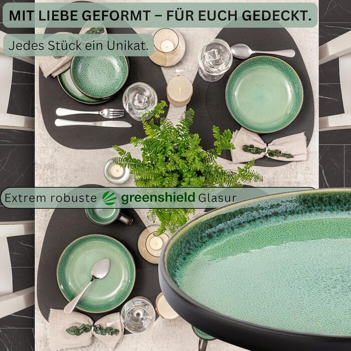 Набір десертних тарілок Sänger Greenwich, 6 шт., кераміка, зелений колір, для 6 осіб, стійкий до миття в посудомийній машині та мікрохвильовій печі