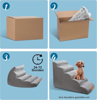 Myiosus Dog Stairs, 2 Steps Pet Stairs, Waterproof Dog Steps Made of Sponge, Non-Slip Dog Ramp for Sofa Bed, Washable Cover Dog Stairs, Portable Cat Stairs (5-Step Dog Stairs, Grey)