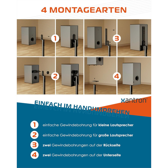 Підставка для колонок Xantron® 2X, регульована висота до 103 см, з антиковзким покриттям та прихованою прокладкою кабелю, з кріпленням, PREMIUM-USF-2