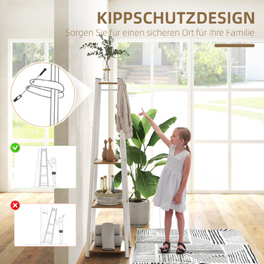 HOMCOM Coat Rack, Clothes Rack with 8 Hooks, 4 Tiers, Steel Coat Stand for Clothes, Hats, Entryway, Hallway, 34 x 34 x 170 cm, White | Aosom