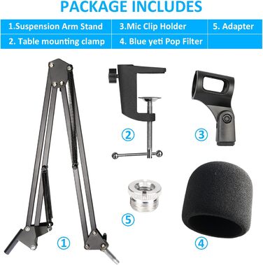 Підставка для мікрофона SUNMON для Blue Yeti - міцна, 360° обертання, металева кріплення, універсальна для HyperX QuadCast 2, Fifin AM8, Seiren Mini V3, MV7, з поролоном