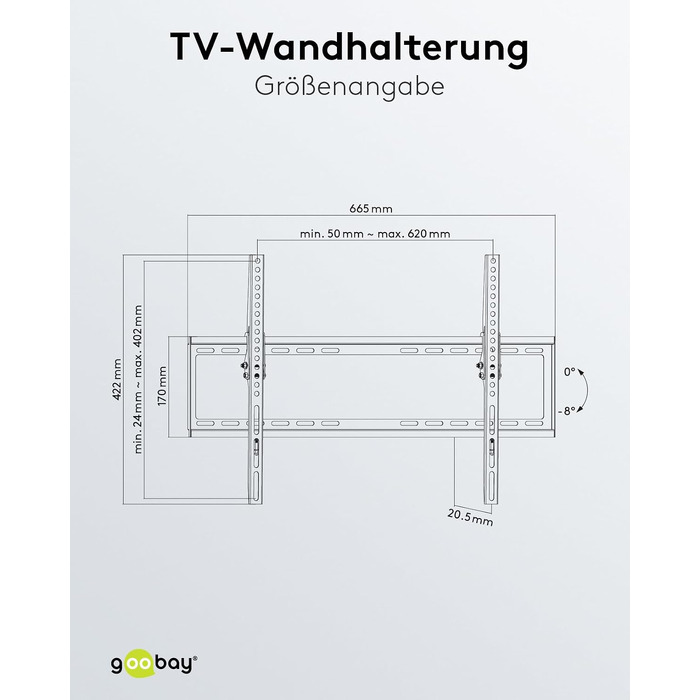 Настінний кронштейн для телевізора goobay Basic TILT XL (43–100 дюймів), нахил 10°, ультратонкий 45 мм, VESA 800x400, до 75 кг, 49743