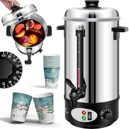 KESSER® Mulled Wine Boiler 8L Stainless Steel Incl. 10 Cups Mulled Wine Cooker with Thermostat Mulled Wine Dispenser Hot Beverage Dispenser Water Boiler Hot Water Dispenser Canning Device Level Indicator Tap Silver
