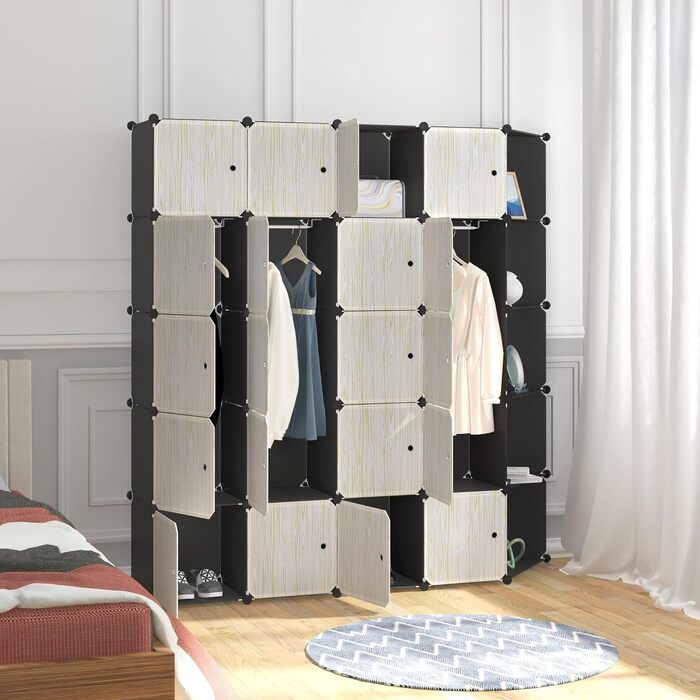 WOLTU Wardrobe/Clothes Cabinet with Shelf System, Bookshelf, Shoe Rack, DIY Shelf with 2 Clothes Rails, Super Large SR0102she