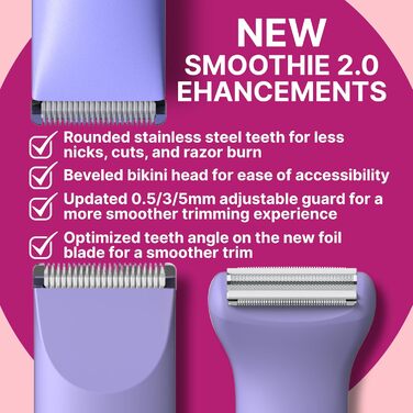 Електричний тример для бікіні HAPPY CURVES Smoothie 2.0 - водонепроникний жіночий тример для тіла з регульованими насадками