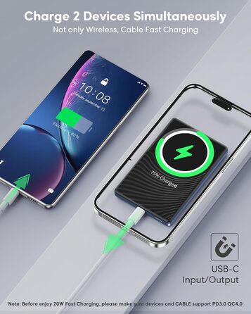 Портативний акумулятор Ntaanoo для iPhone з MagSafe, 5000mAh, 20W, бездротова зарядка, блакитний