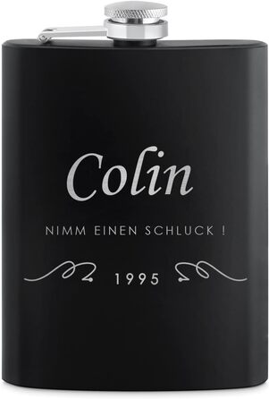 Набір Maverton Flachmann Set: фляга 200 мл з гравіюванням + 4 склянки для шнапсу 20 мл та воронка - фляга для чоловіків, матовий чорний колір