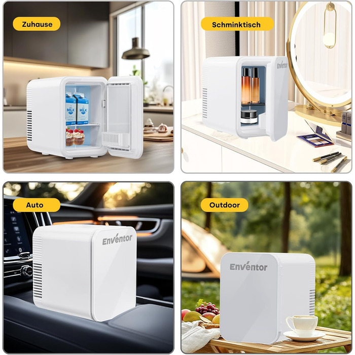Mini холодильник Enventor 10L з двома режимами (охолодження/нагрівання), 12V/220V, для авто, кімнати, офісу, косметики, тихий