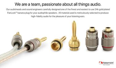 З'єднувачі банани Nakamichi FanLock Excel-Serie 24K, 10-18 AWG, 4 мм, для аудіокабелів, 4 шт. (2 пари)