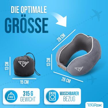 Подушка для шиї Calm – Memory Foam, для подорожей (літак, авто) – регульована ширина коміра, ергономічний дизайн, для дорослих, знімний чохол, сіра