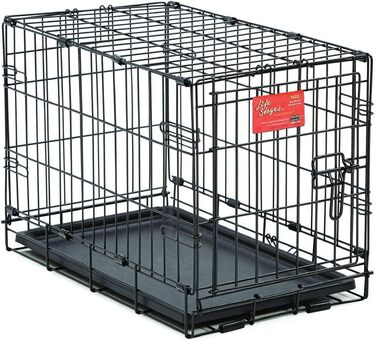 Кія для собак Midwest Homes Life Stages 1636DDU, чорна, для собак середніх порід, з подвійними дверцятами, металева, 91 см, з перегородкою, захистом підлоги, мискою, водонепроникним піддоном