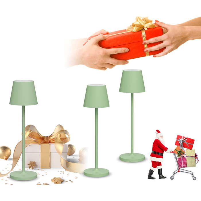 Світлодіодний акумуляторний настільний світильник K-Bright з димером, зелений (2 шт.) | Для дому та вулиці | Тепле біле світло 3000K | Зарядна станція