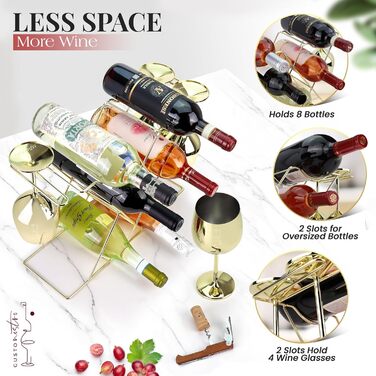 Стійка для вина Gusto Nostro на стіл - Металева, 3-рівнева, для 8 пляшок, без монтажу (Золота)